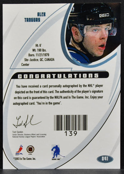 2003-04 In the Game Signatures Alex Tanguay 041 Colorado Avalanche Auto 0130