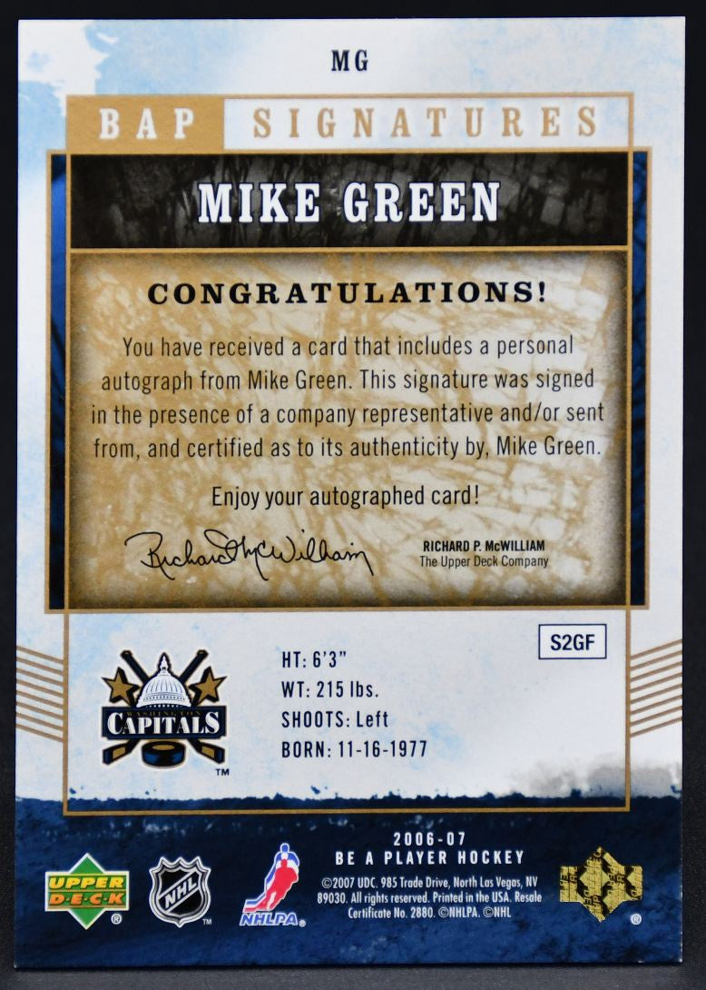 2006-07 UD Be A Player BAP Signatures Mike Green MG Auto