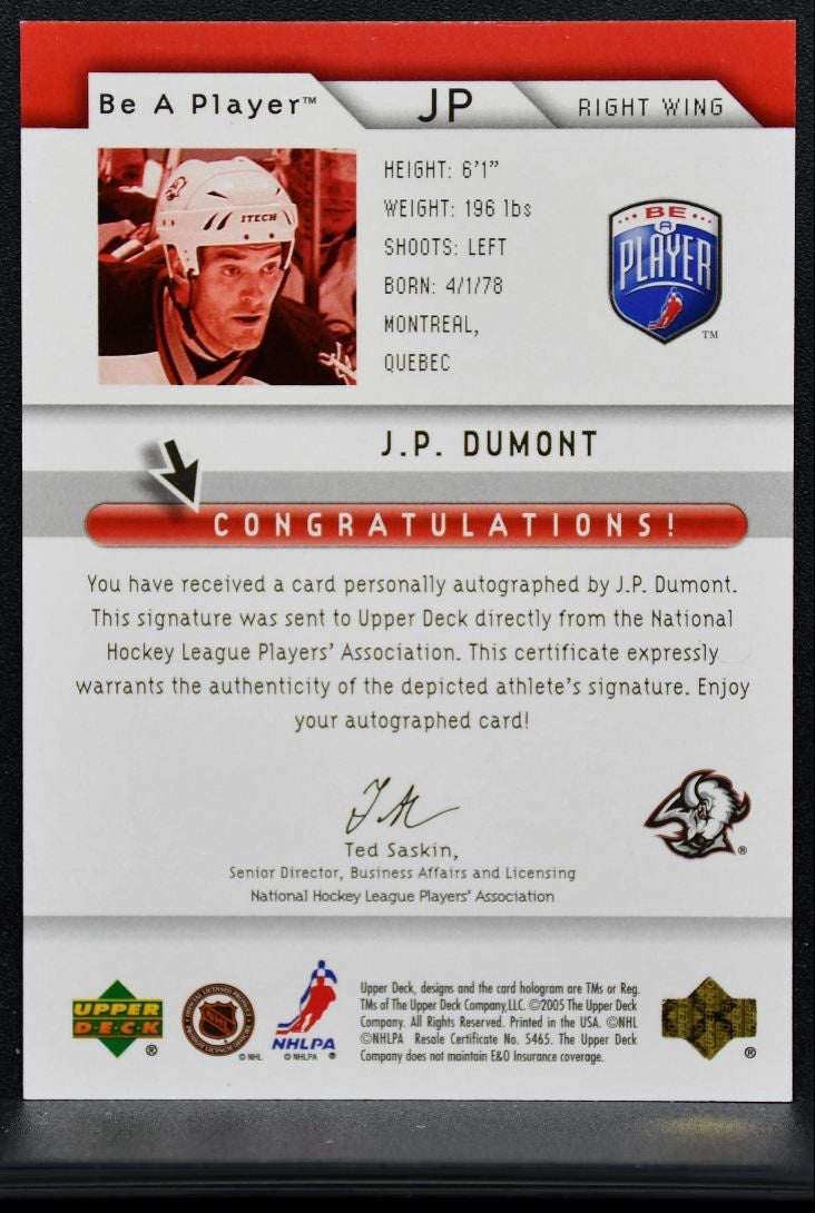 2005-06 UD Be a Player Signatures J.P. Dumont JP Auto 4573