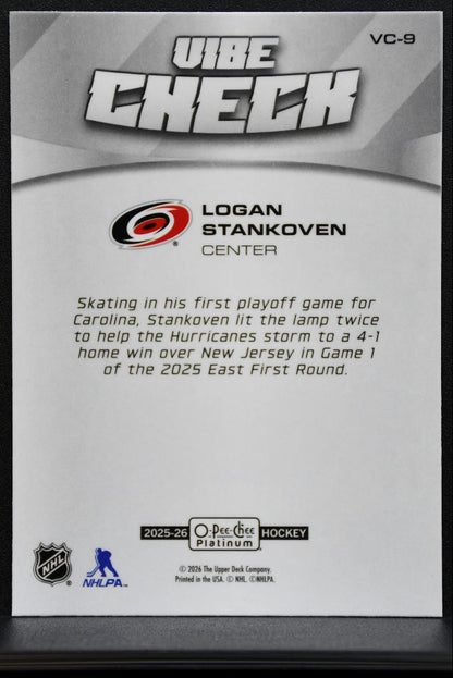 2025-26 O Pee Chee Platinum Vibe Check Logan Stankoven Carolina Hurricanes 7740