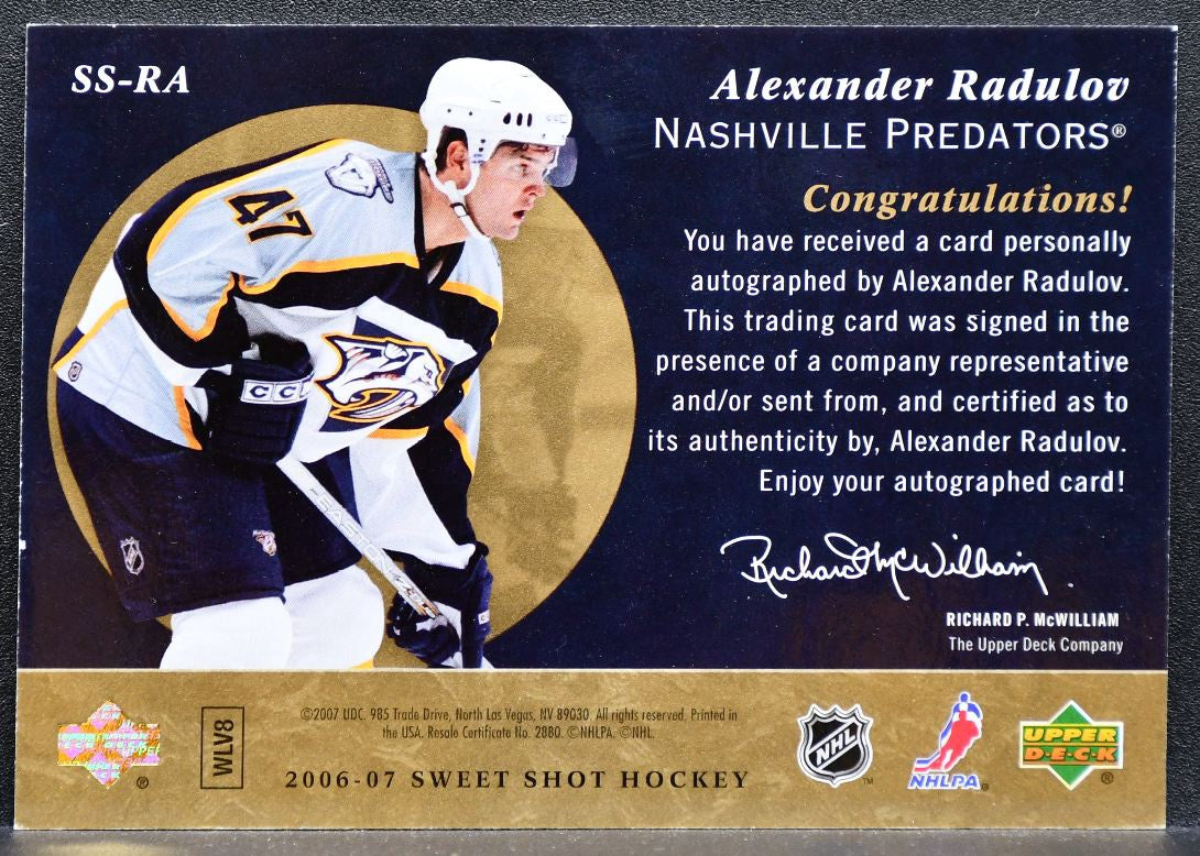 2006-07 UD Sweet Shot Signature Shots Alexander Radulov Predators Auto 0538