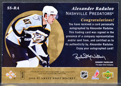 2006-07 UD Sweet Shot Signature Shots Alexander Radulov Predators Auto 0538