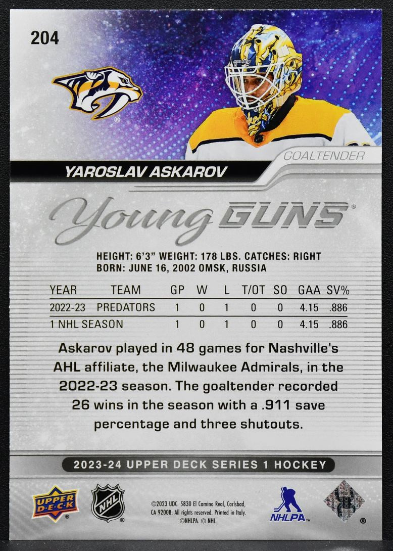 2023-24 Upper Deck Series 1 Young Guns Yaroslav Askarov 204 RC 7855