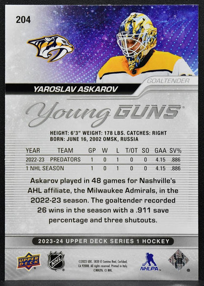 2023-24 Upper Deck Series 1 Young Guns Yaroslav Askarov 204 RC 7855