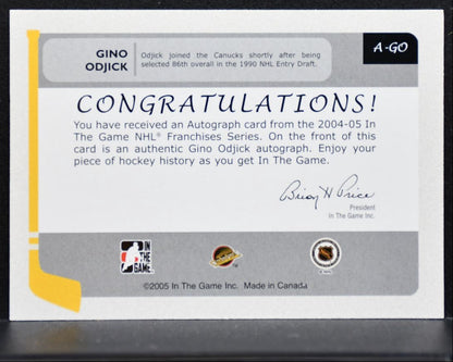 2004-05 In The Game Franchises Autographs Gino Odjick A-GO Canucks Auto 2639