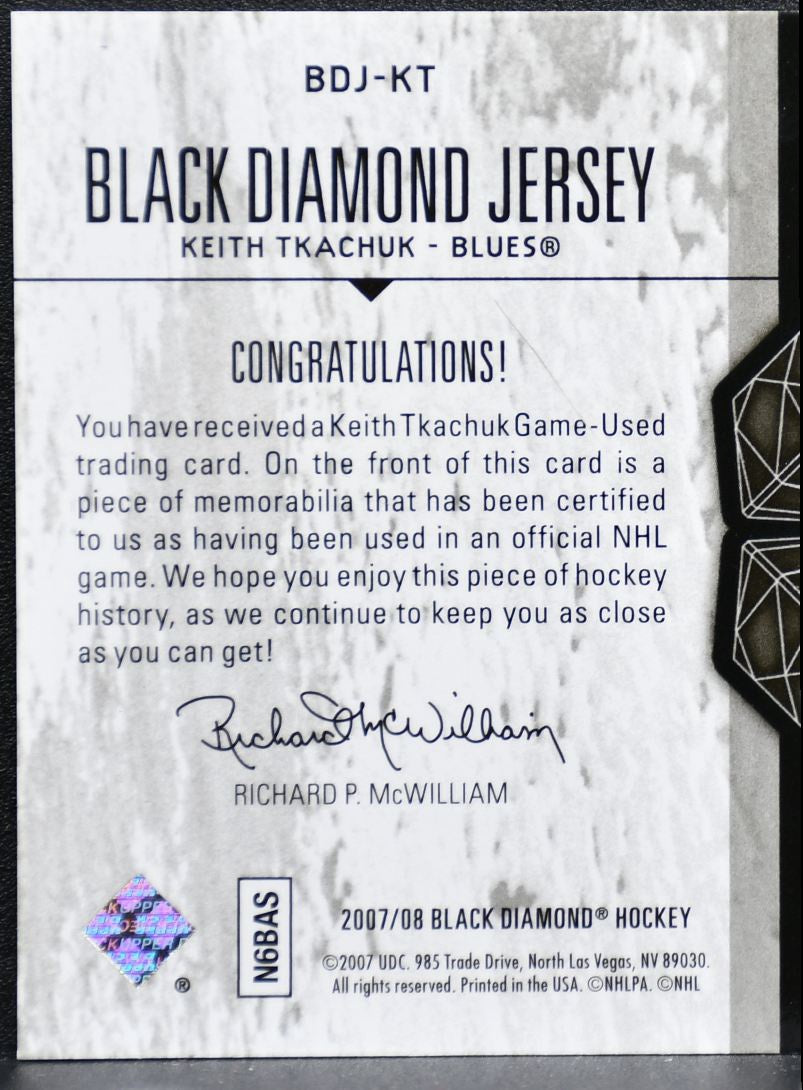 2007-08 Upper Deck Black Diamond Jerseys Keith Tkachuk BDJ-KT Blues Jersey 0504