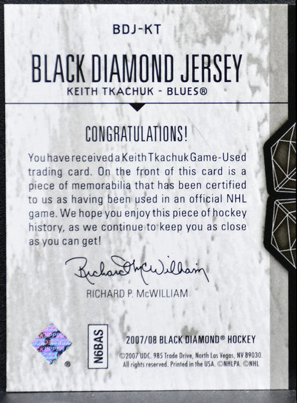 2007-08 Upper Deck Black Diamond Jerseys Keith Tkachuk BDJ-KT Blues Jersey 0504