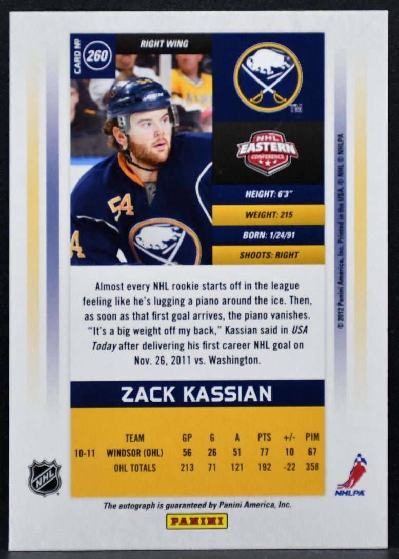 2011-12 Panini Contenders Calder Auto Zack Kassian Sabres RC Auto 333/800 4972