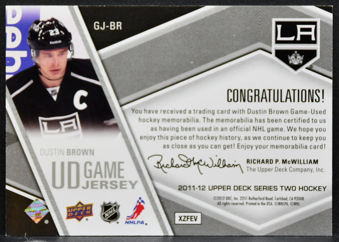 2011-12 Upper Deck Series 2 UD Game Jerseys Dustin Brown GJ-BR Kings Jersey 2946