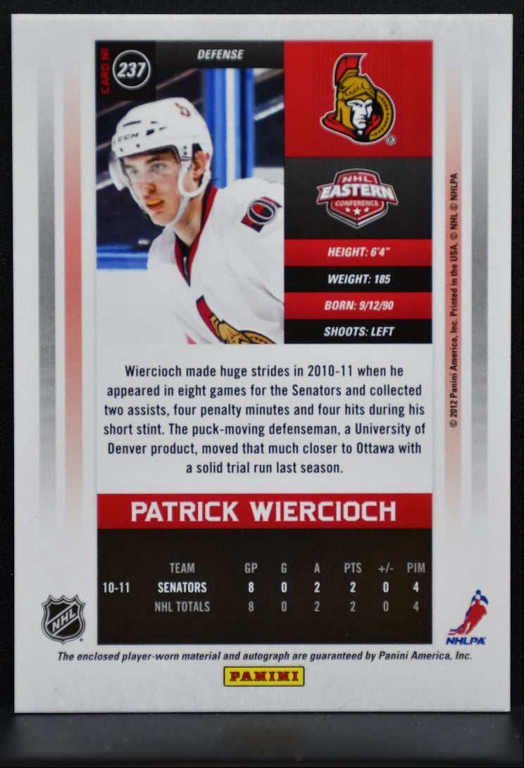 2011-12 Panini Contenders Calder Auto Wiercioch RC Auto 009/100 Jersey 6262