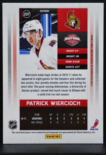 2011-12 Panini Contenders Calder Auto Wiercioch RC Auto 009/100 Jersey 6262