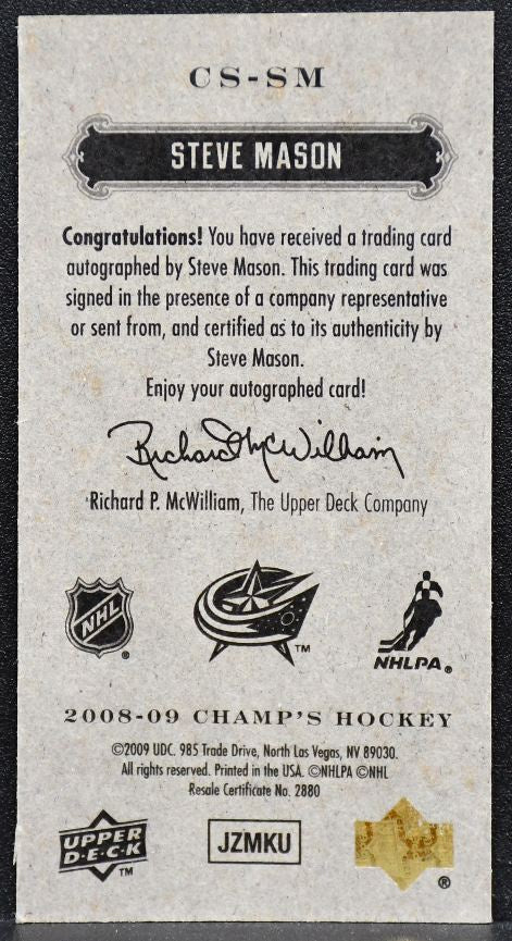 2008-09 UD Champ's Mini Signatures Steve Mason CS-SM Blue Jackets Auto 7792