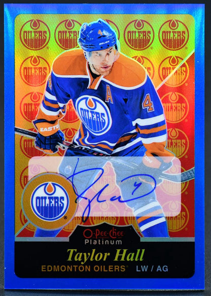 2015-16 OPC Platinum Retro Rainbow Blue Autographs Taylor Hall R28 Auto