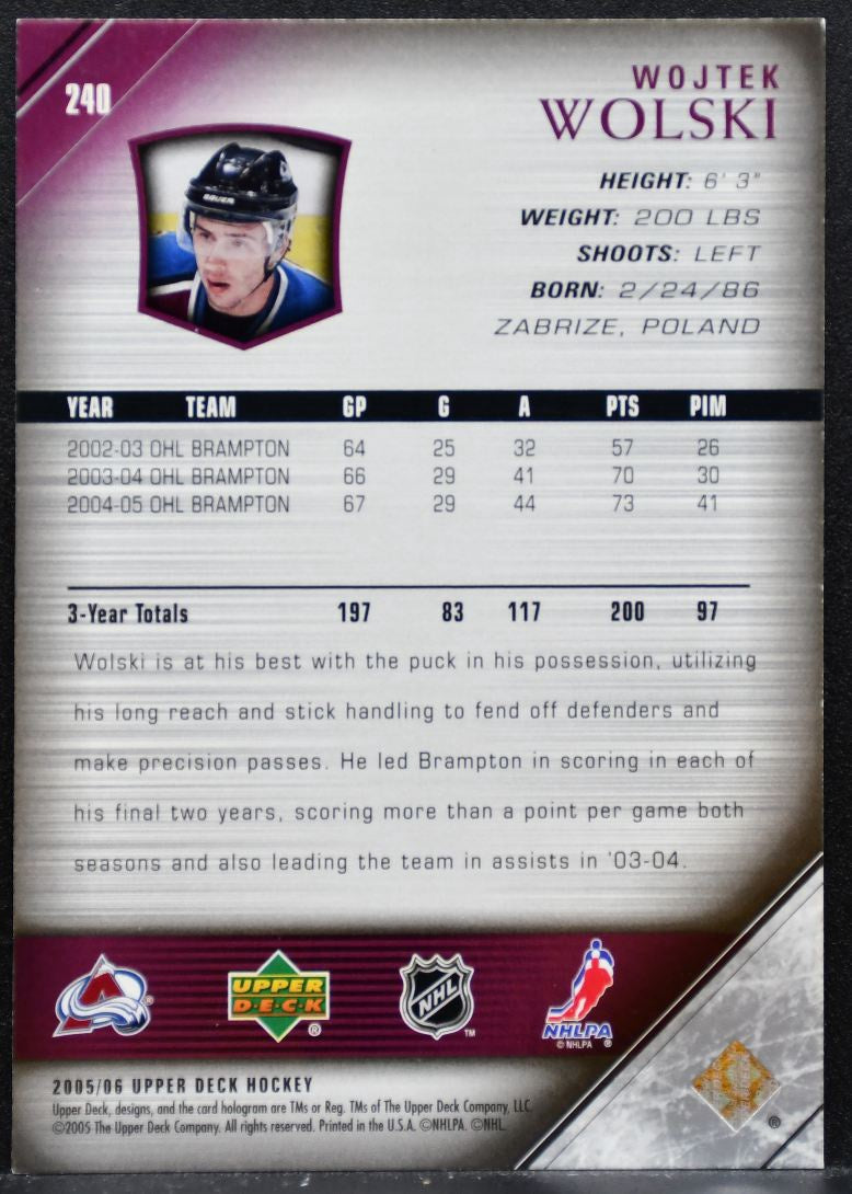 2005-06 Upper Deck Series 1 Young Guns Wojtek Wolski Colorado Avalanche RC 8284