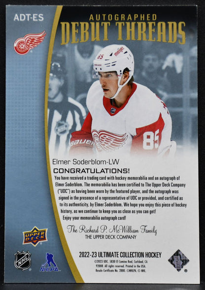 2022-23 UD Ultimate Autographed Debut Threads Patch Elmer Soderblom /99