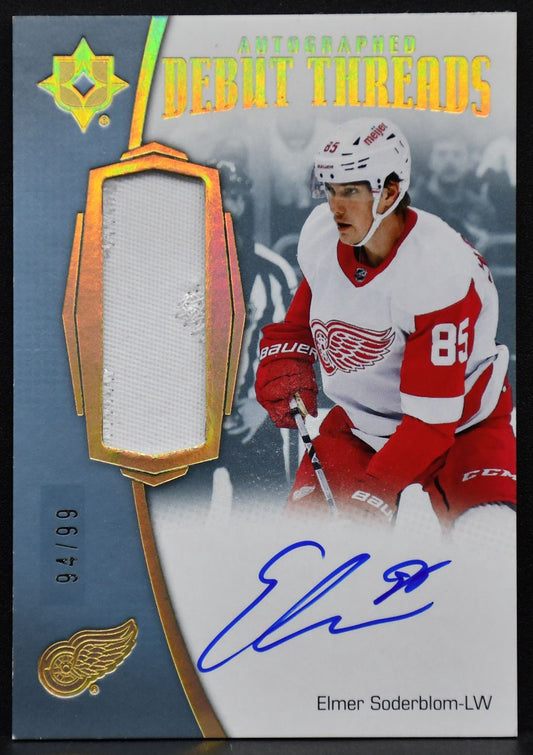 2022-23 UD Ultimate Autographed Debut Threads Patch Elmer Soderblom /99