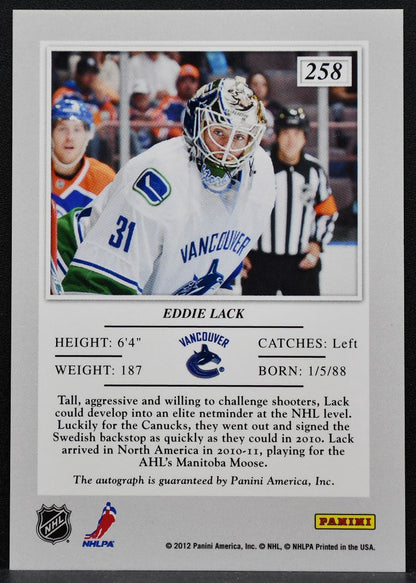 2011-12 Panini Elite Rookie Autographs Eddie Lack Vancouver Canucks RC Auto 2183