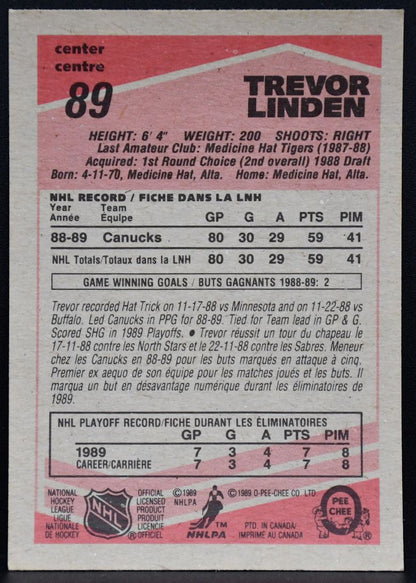 1989-90 O-Pee-Chee Trevor Linden 89 Vancouver Canucks RC 7147