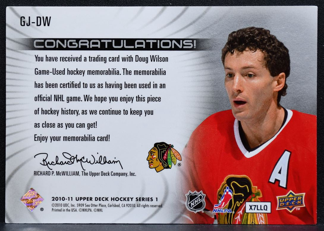 2010-11 Upper Deck Series 1 UD Game Jersey Doug Wilson Blackhawks Jersey 8573