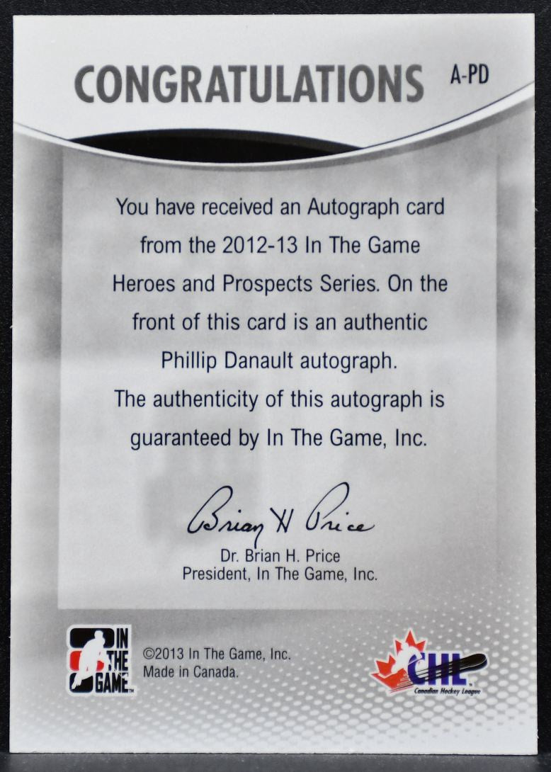2012-13 ITG Heroes and Prospects Auto Black Vault Stamped Danault Auto 6518