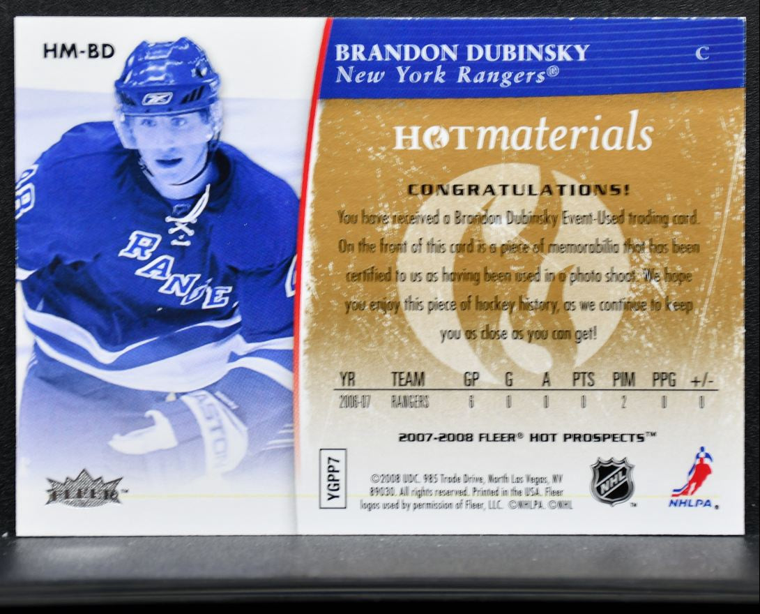 2007-08 Fleer Hot Prospects Materials Red Dubinsky /100 Jersey 9264