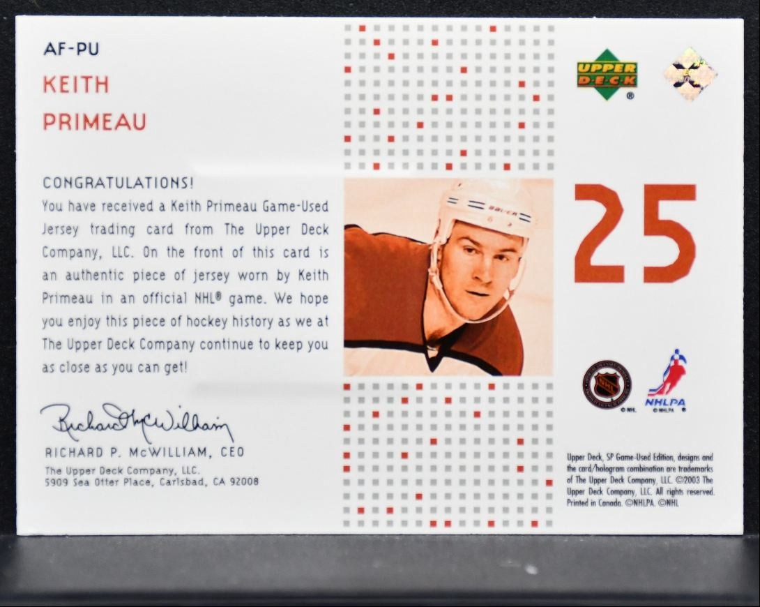 2002-03 SP Game Used Authentic Fabrics Keith Primeau Flyers 143/225 Jersey 3926