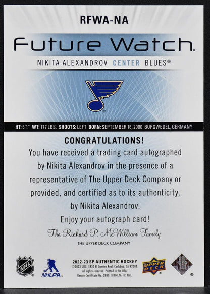 2022-23 SP Authentic Retro Future Watch Auto Nikita Alexandrov RFWA-NA Auto /699