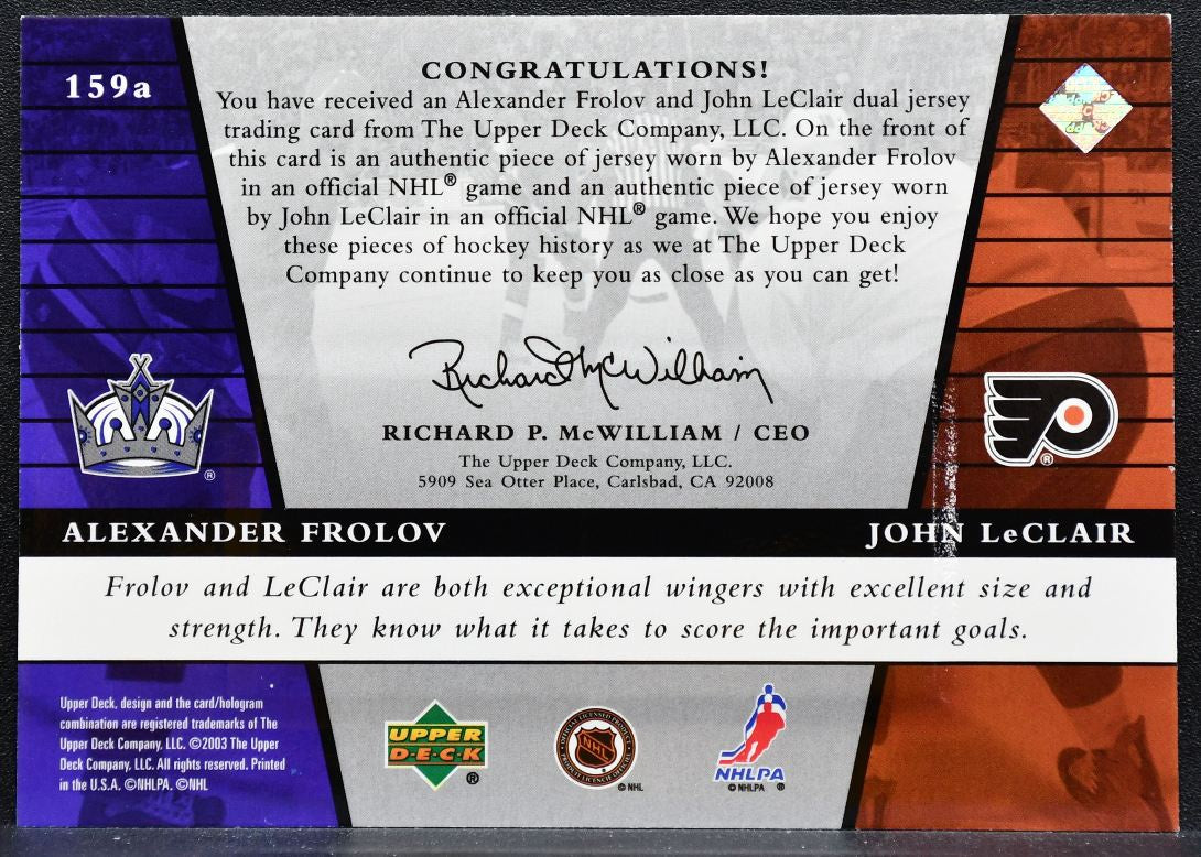 2002-03 UD Update Inspirations Frolov/LeClair 0097/1200 Jersey 4720
