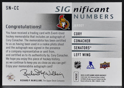 2013-14 SP Used SIGnificant Numbers Conacher Senators Auto 45/89 Jersey 0287