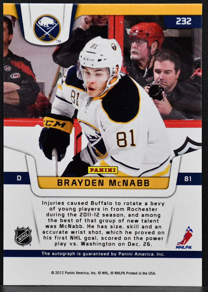 2011-12 Panini Rookie Certified Freshman Signatures Brayden McNabb 232 RC Auto