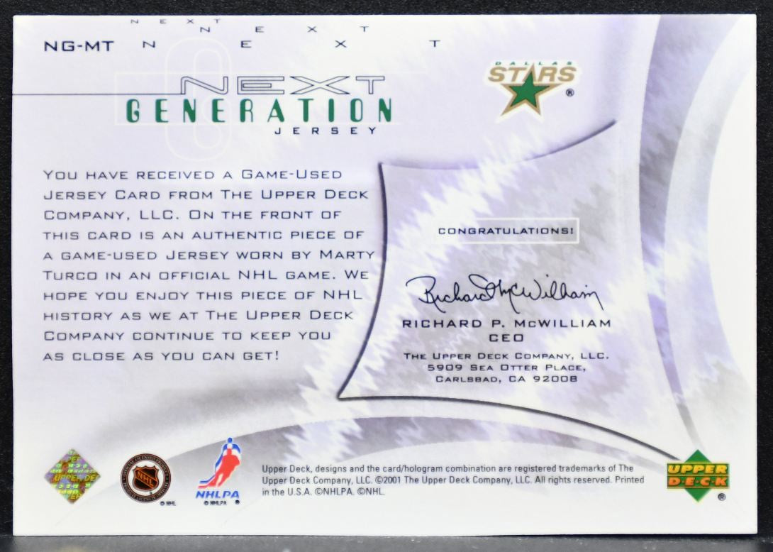 2001-02 Upper Deck Next Generation Marty Turco GJ-MT Dallas Stars Jersey 8437