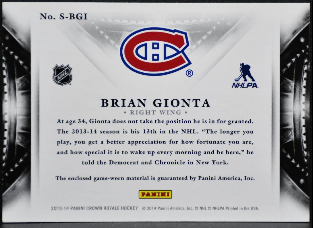 2013-14 Panini Crown Royale Silhouette Materials Gionta Canadiens Jersey 2089