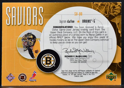 2002-03 Upper Deck Saviors Jersey Byron Dafoe SV-BD Boston Bruins Jersey 4812