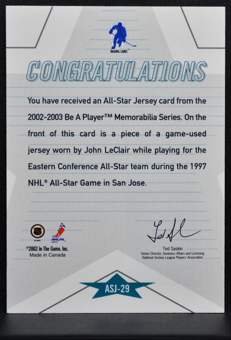 2002-03 Be A Player Memorabilia All-Star Jersey LeClair Jersey 2364