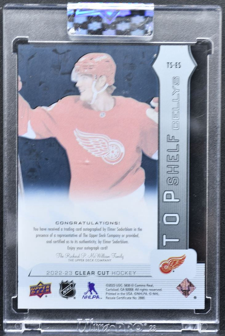 2022-23 UD Clear Cut Top Shelf Cellys Blue Soderblom Red Wings RC Auto 7107