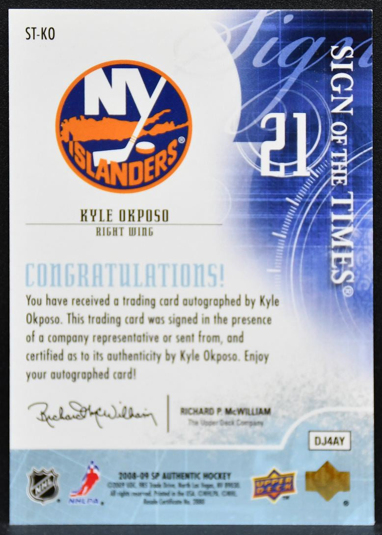 2008-09 SP Authentic Sign of the Times Kyle Okposo ST-KO Islanders Auto 6238