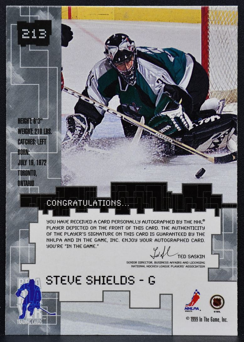 1999-100 In The Game Millenium Series Gold Steve Shields 213 Sharks Auto 8645