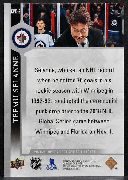 2020-21 Upper Deck Series 1 Ceremonial Puck Drop Teemu Selanne CPD-2 Jets 8952