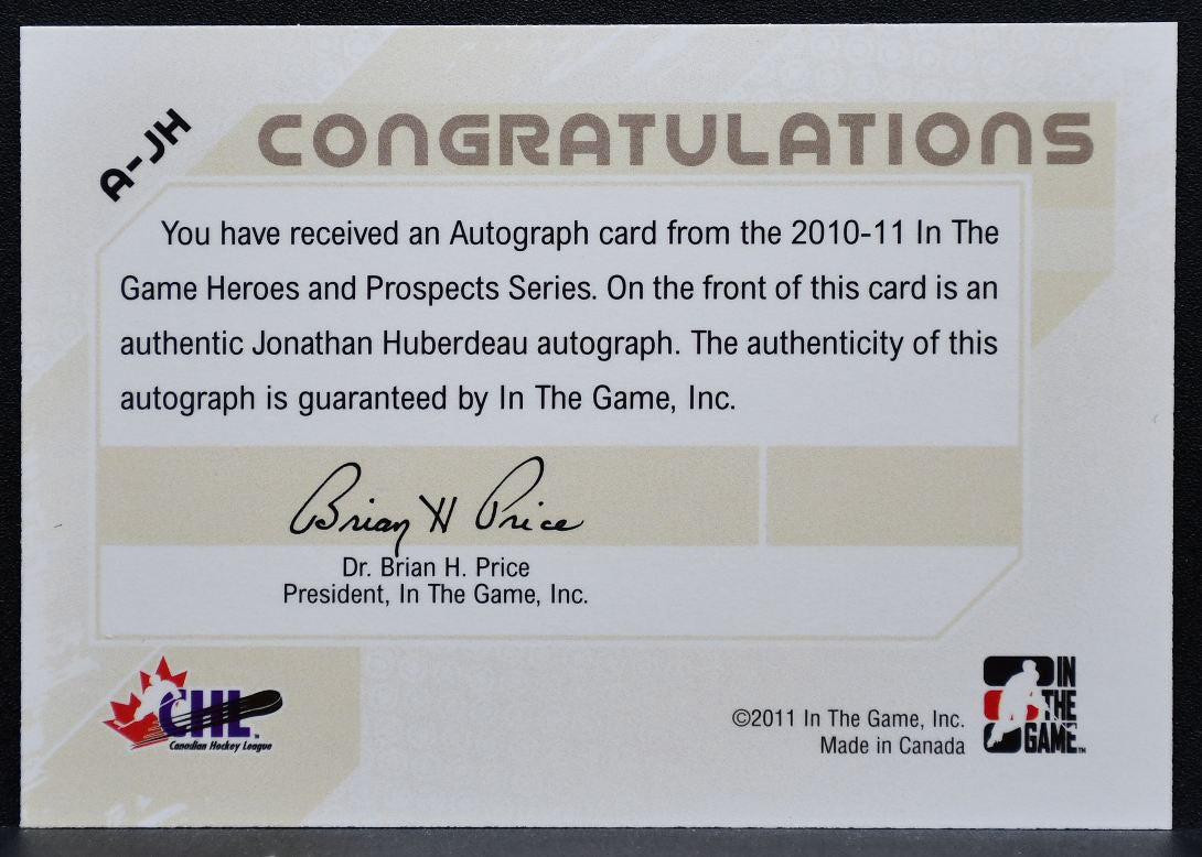 2011-12 In The Game Heroes & Prospects Autographs Huberdeau Auto 8391