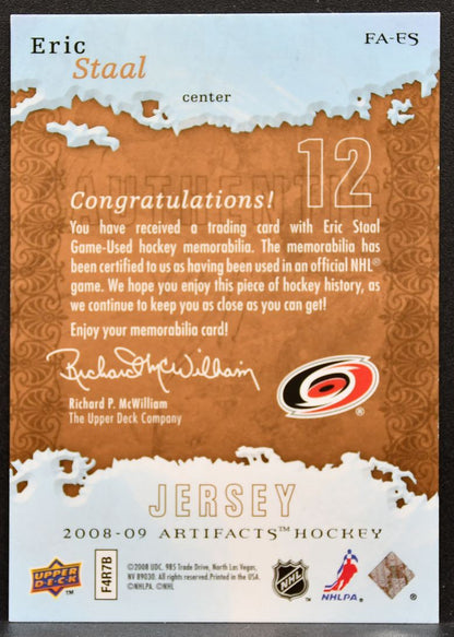 2008-09 Upper Deck Artifacts Frozen Jersey Eric Staal Hurricanes Jersey 6586