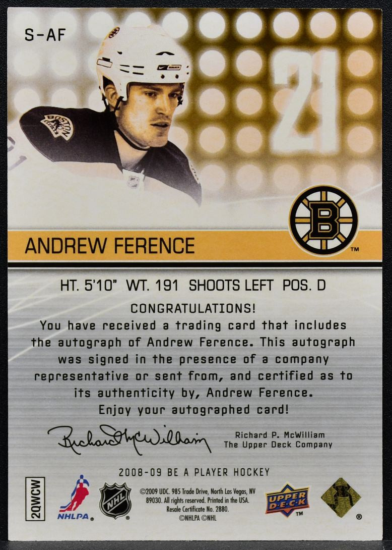 2008-09 Upper Deck Be a Player Signatures Andrew Ference S-AF Auto 0626