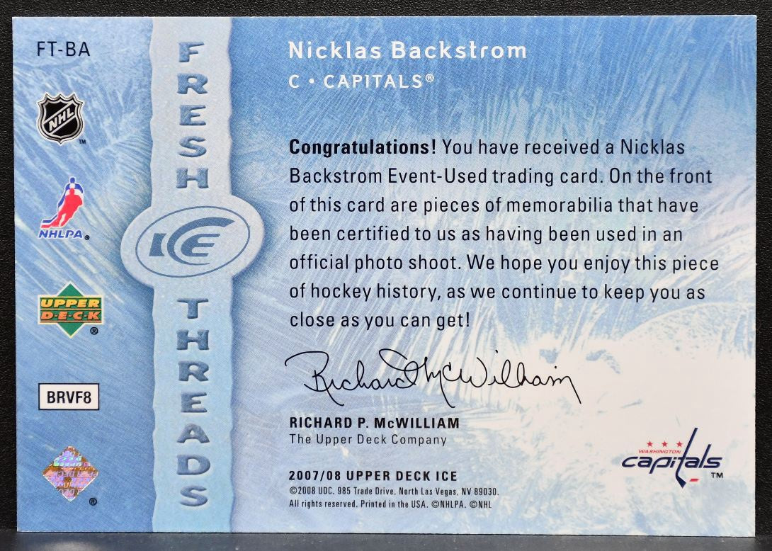2007-08 Upper Deck Ice Fresh Threads Nicklas Backstrom Capitals Jersey 7851