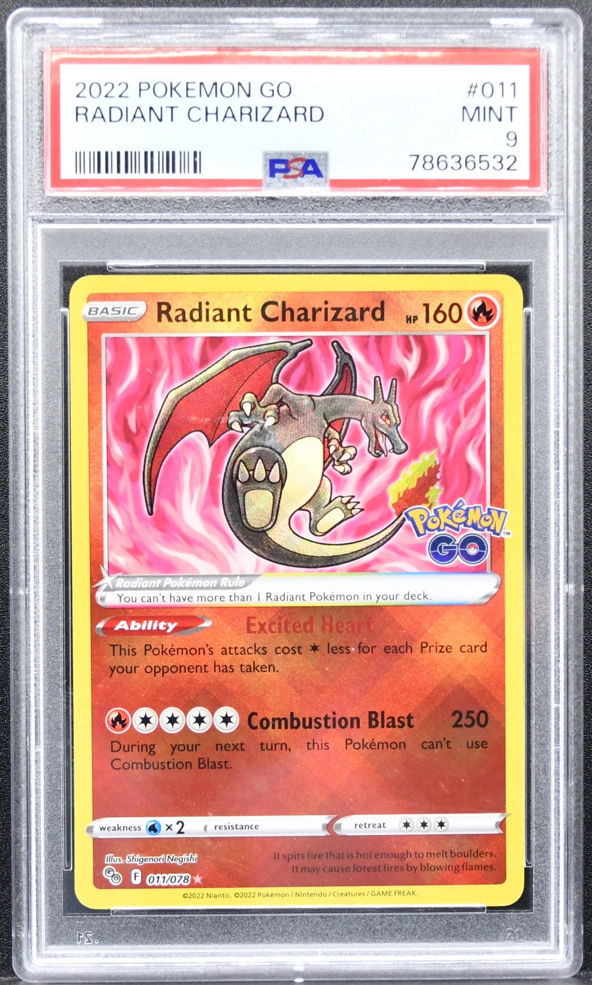Pokémon Pokemon Go Radiant Charizard 011/078 Radiant Rare Holofoil PSA 9