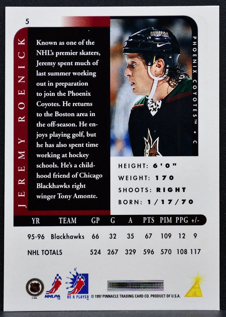 1996-97 Pinnacle Be a Player Autographs Jeremy Roenick Phoenix Coyotes Auto 2305
