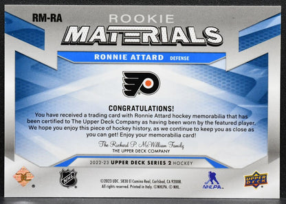 2022-23 Upper Deck Rookie Materials Ronnie Attard RM-RA Flyers RC Jersey 3834