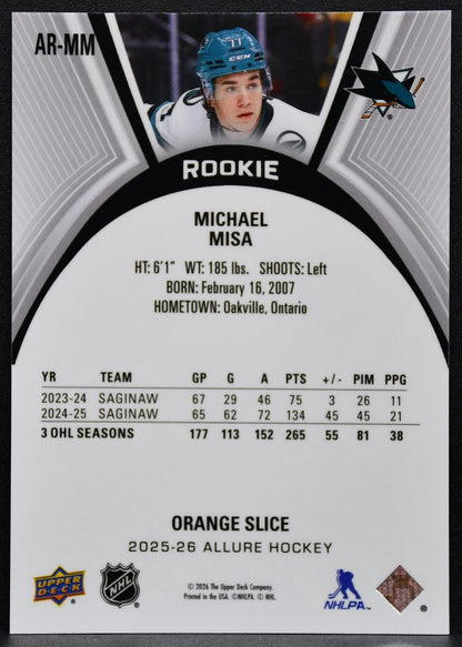 2025-26 Upper Deck Allure Rookie Orange Slice Michael Misa AR-MM Sharks RC 4476