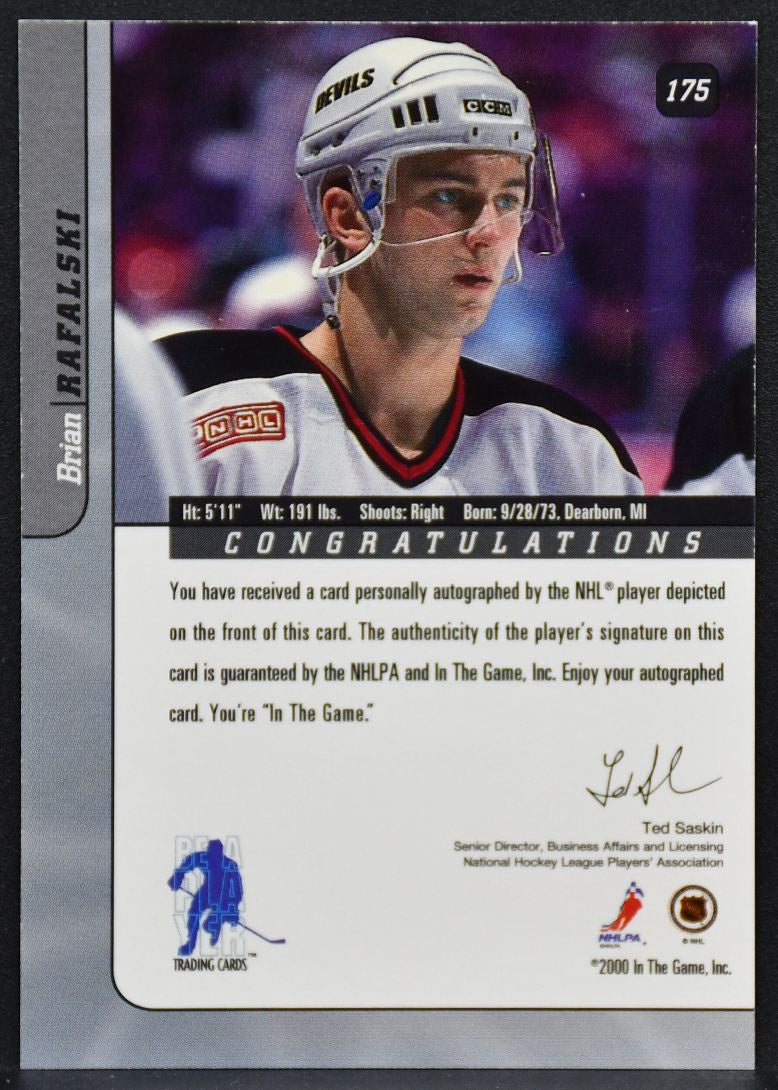 2000-01 Be a Player Signature Series Auto Brian Rafalski 175 Devils Auto 9949