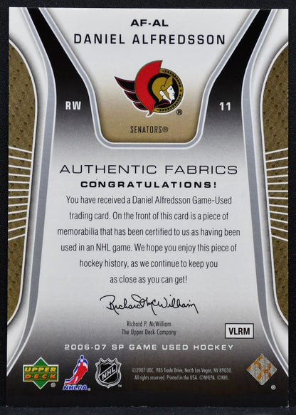 2006-07 SP Game Used Authentic Fabrics Daniel Alfredsson Senators Jersey 8087