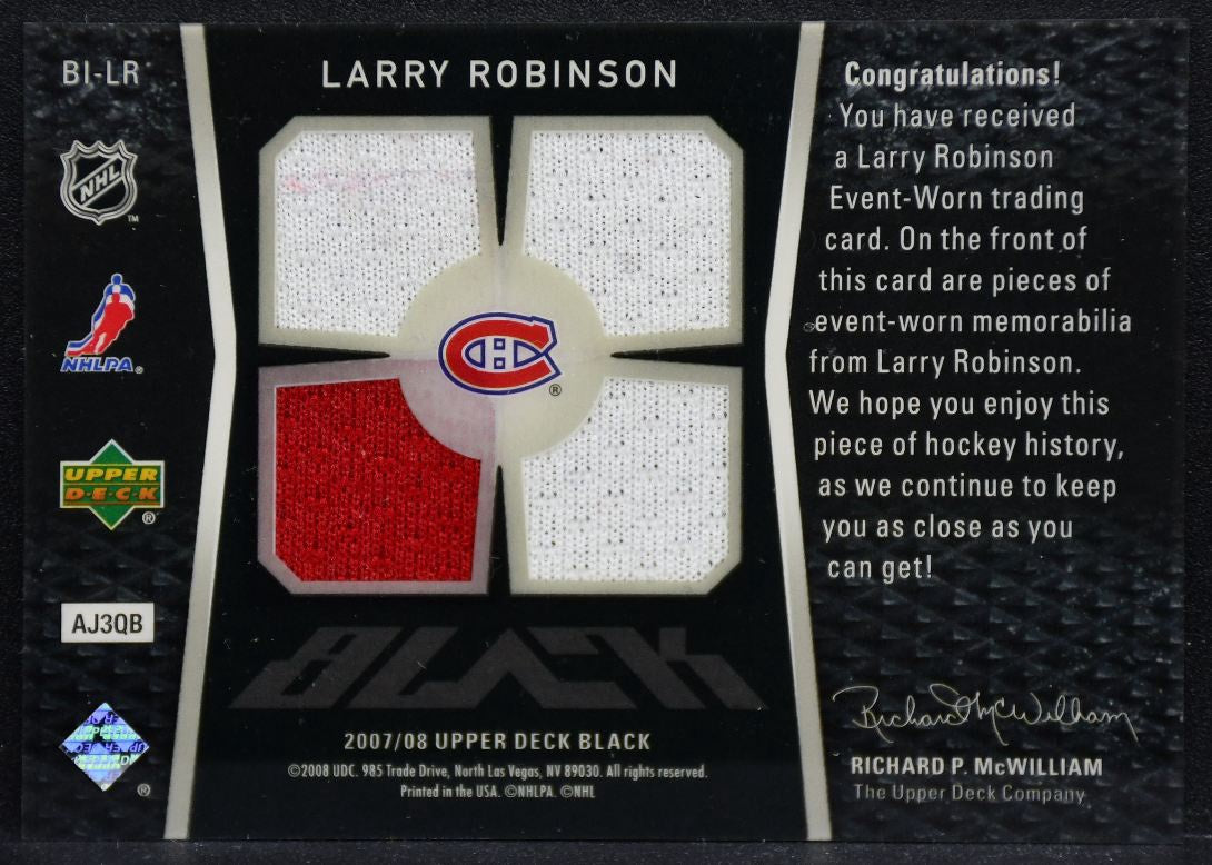 2007-08 UD Ice Black Jerseys Larry Robinson BI-LR Montreal Canadiens Jersey 3750