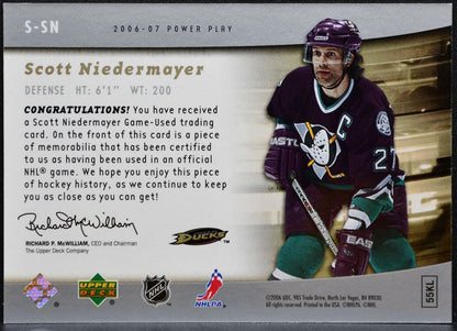 2006-07 UD Power Play The Specialists Scott Niedermayer S-SN Jersey 0246
